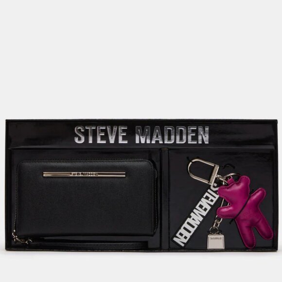 NWT & GIFT BOXED STEVE MADDEN BZIPPY WRISTLET AND BAG CHARMS KEYRING BLACK - Picture 1 of 4